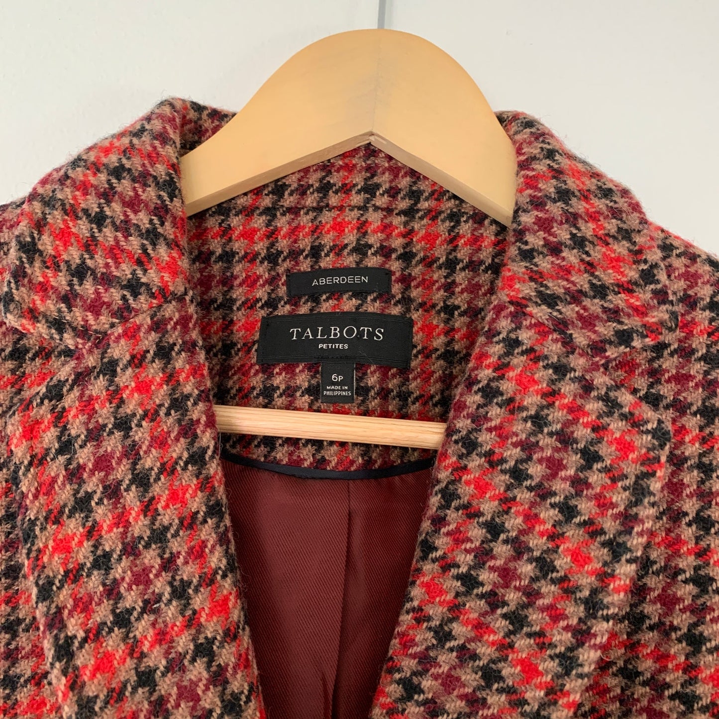 Talbots Shetland Aberdeen Plaid Wool Brown Red Blazer Size 6 Petite