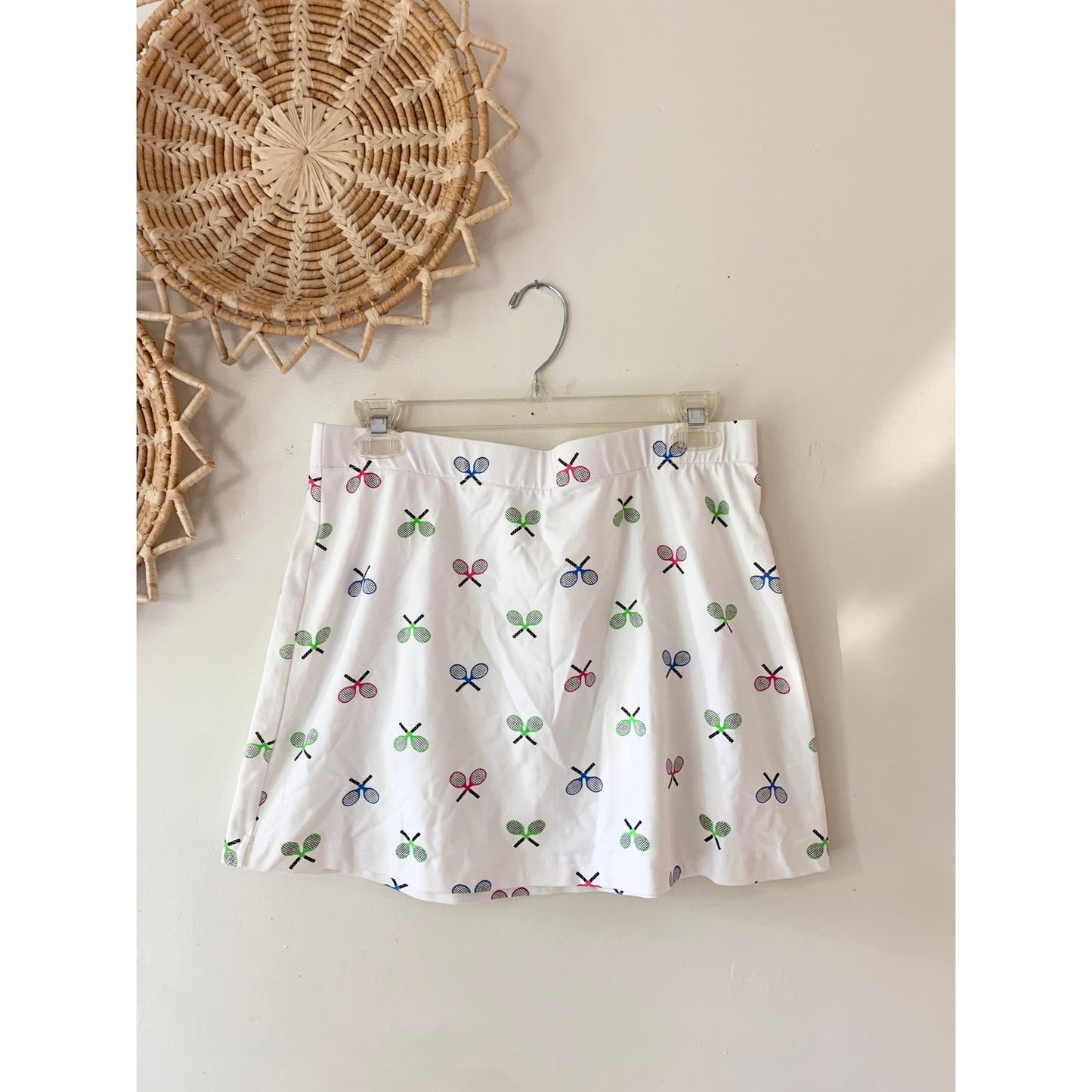 LILY'S OF BEVERLY HILLS Vintage White Mini Tennis Print Skirt Medium