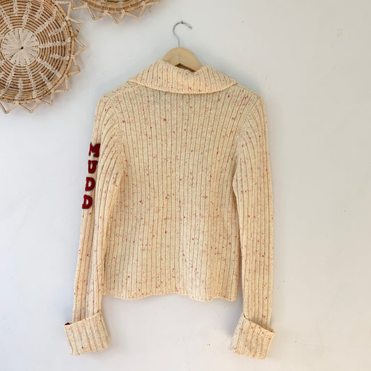 MUDD Jeans Vintage Y2K Logo Knit Cream Red Cable Knit Sweater XL