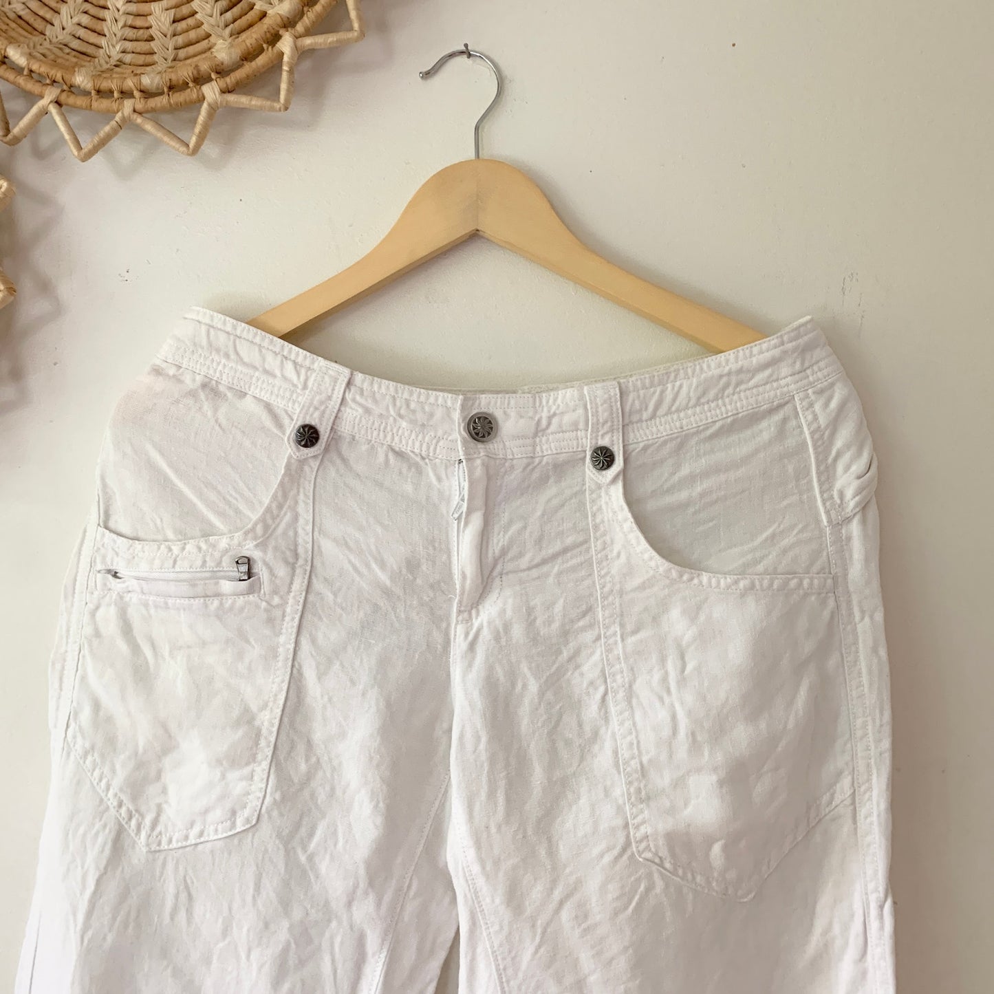 Athleta White Linen Weekender Jogger Drawstring Relaxed Pants 6