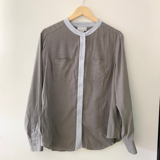 Soft Surroundings Gray Blue Silk Button Up Blouse Medium