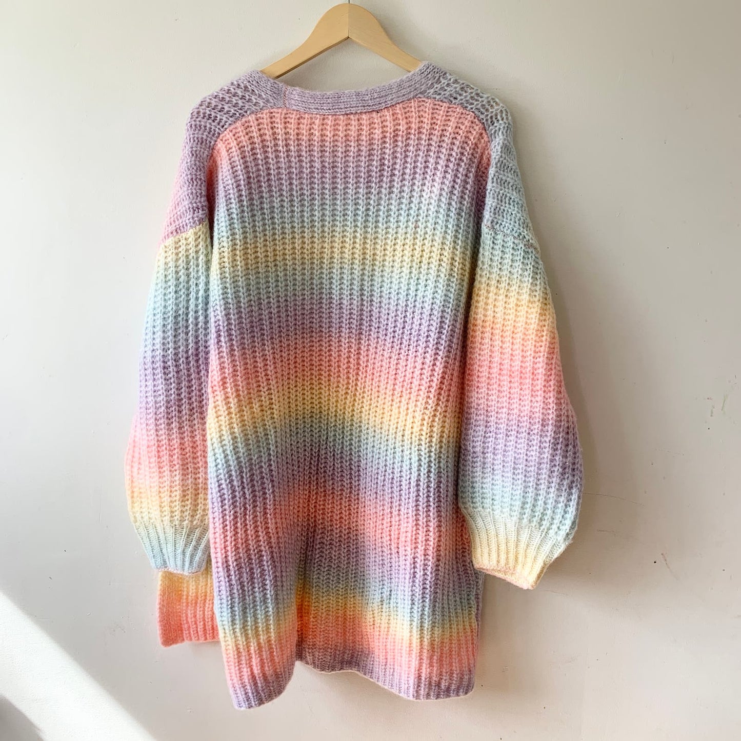 Pastel Rainbow Purple Pink Knit Cardigan Sweater XXXL