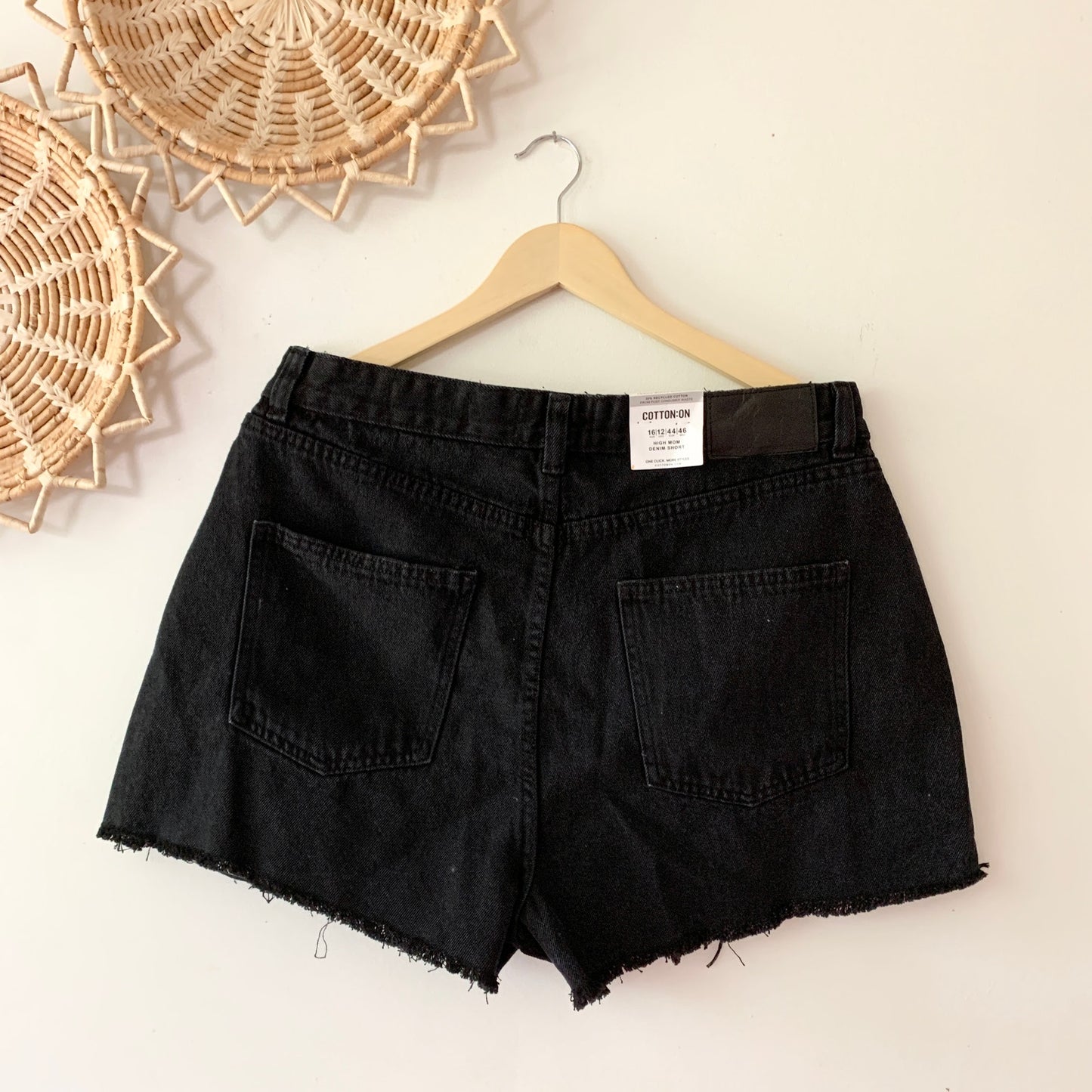 Cotton On High Rise Mom Denim Black Shorts New 12