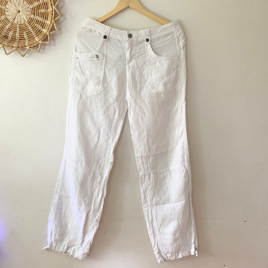 Athleta White Linen Weekender Jogger Drawstring Relaxed Pants 6