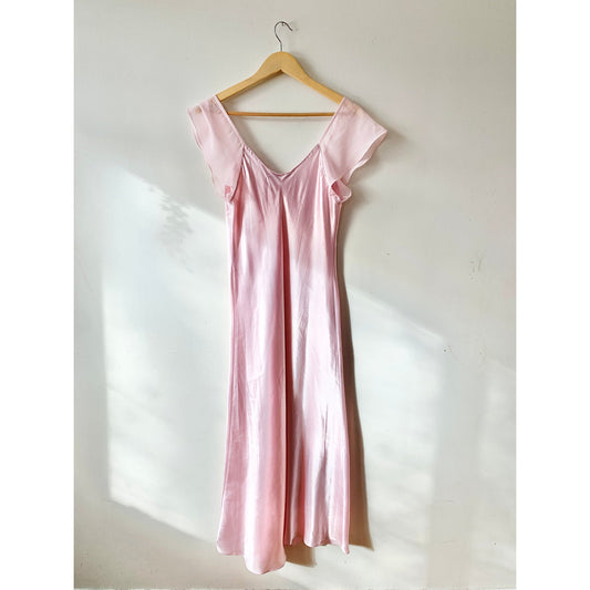 OSCAR DE LA RENTA Pink Satin Full Length Nightgown Slip Vintage