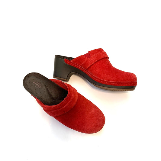 Crocs Red Suede Leather Clogs Mules Heel Sarah Size 7 Shoes Women's Like New