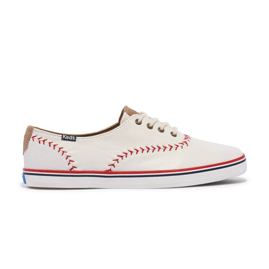 Keds Champion Pennant Leather Baseball Themed Lace Up White Shoes 8 Women's