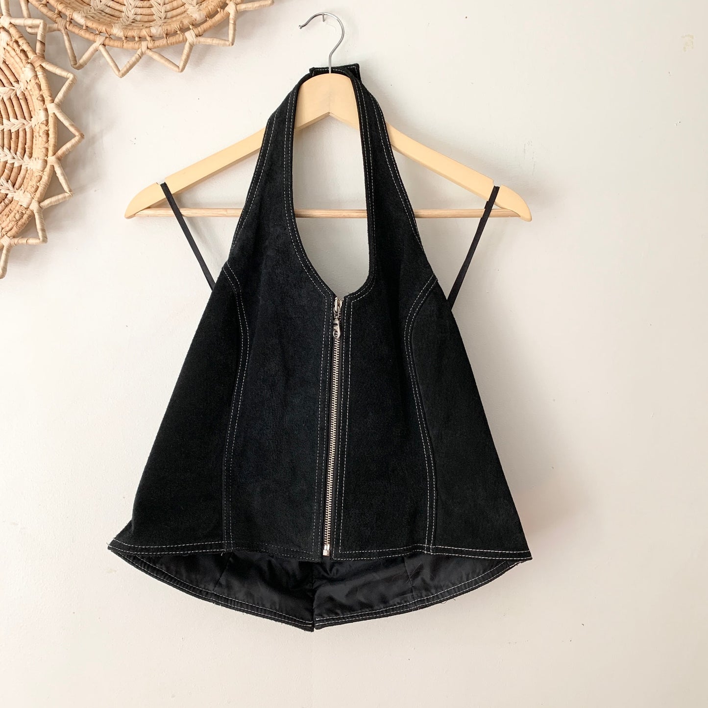 Wilson's Leather Maxima Suede Halter Top Y2K Black Zipper XL