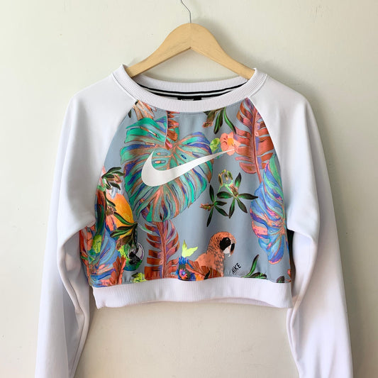 NIKE Buzo Hyper Femme Tropical Floral Cropped Sweatshirt Size Small White