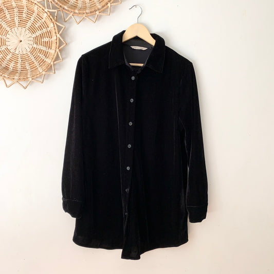 Soft Surroundings Black Velvet Boyfriend Tunic Relaxed Button Shirt Medium