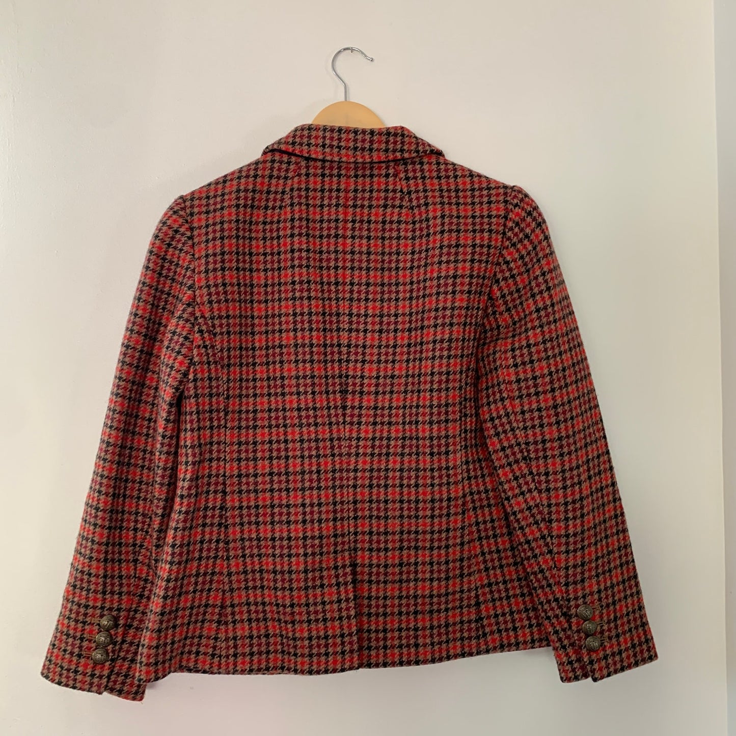 Talbots Shetland Aberdeen Plaid Wool Brown Red Blazer Size 6 Petite