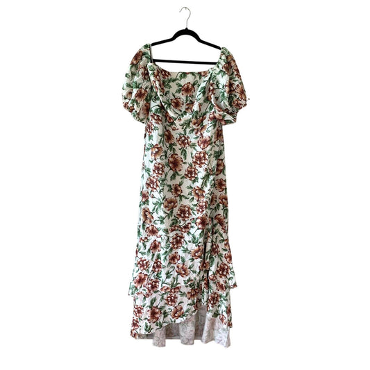 Gabi Fresh Fashion to Figure Floral Happy Nature Off Shoulder Linen Maxi Dress