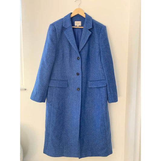 Ann Taylor Loft Twill Blue Wool Blend Full Length Coat XL 755702