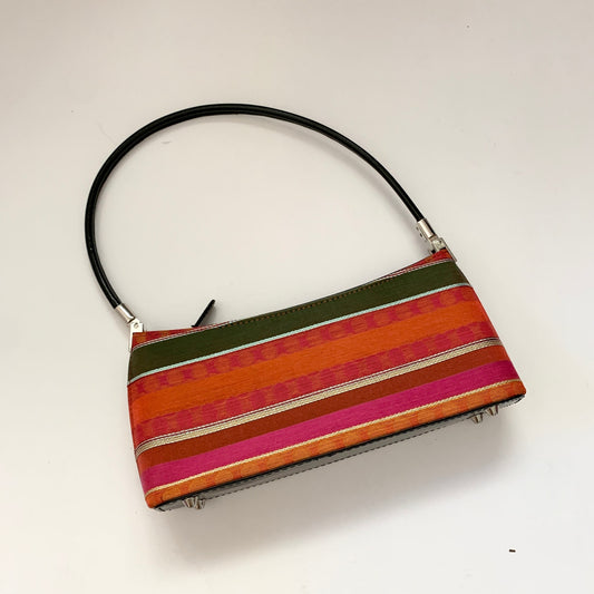 Y2K Hard shell Kate Pink Orange Stripe Shoulder Vintage Purse Baguette Bag