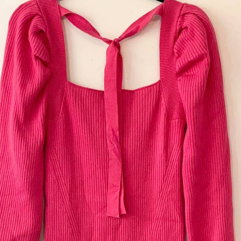 House of Harlow 1960 Hot Pink Ribbed Knit Sweater Dress