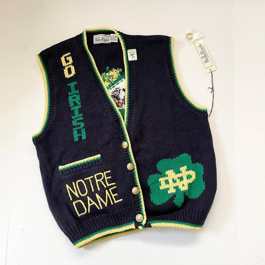 Vintage BellePointe Norte Dame Fighting Irish Knit Sweater Cardigan Vest