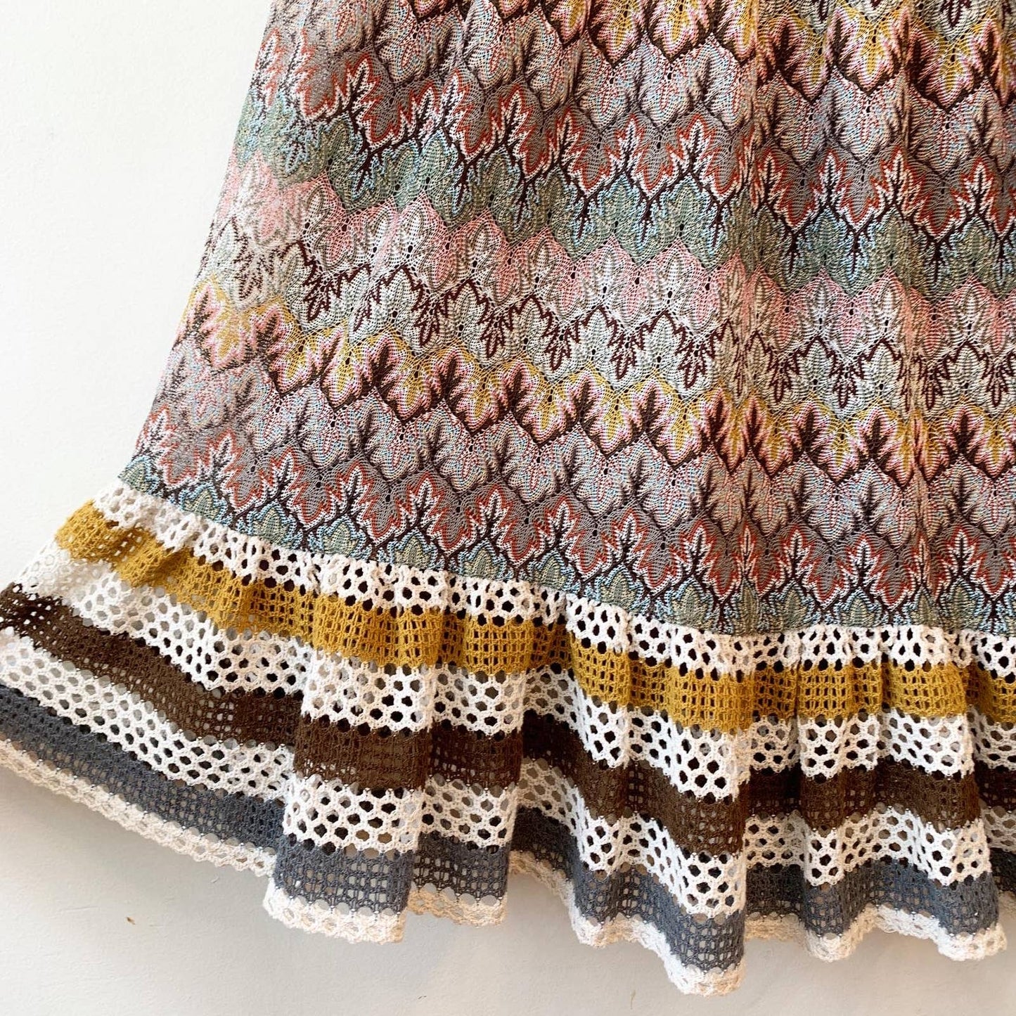 Lapis Boho Chevron Crochet Striped Maxi Skirt