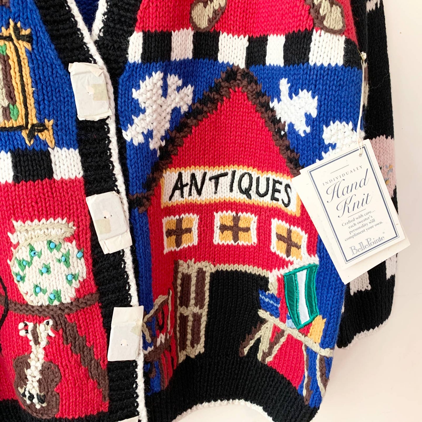 Vintage Bellpointe Colorful Flea Market Auction Novelty Knit Cardigan Sweater M