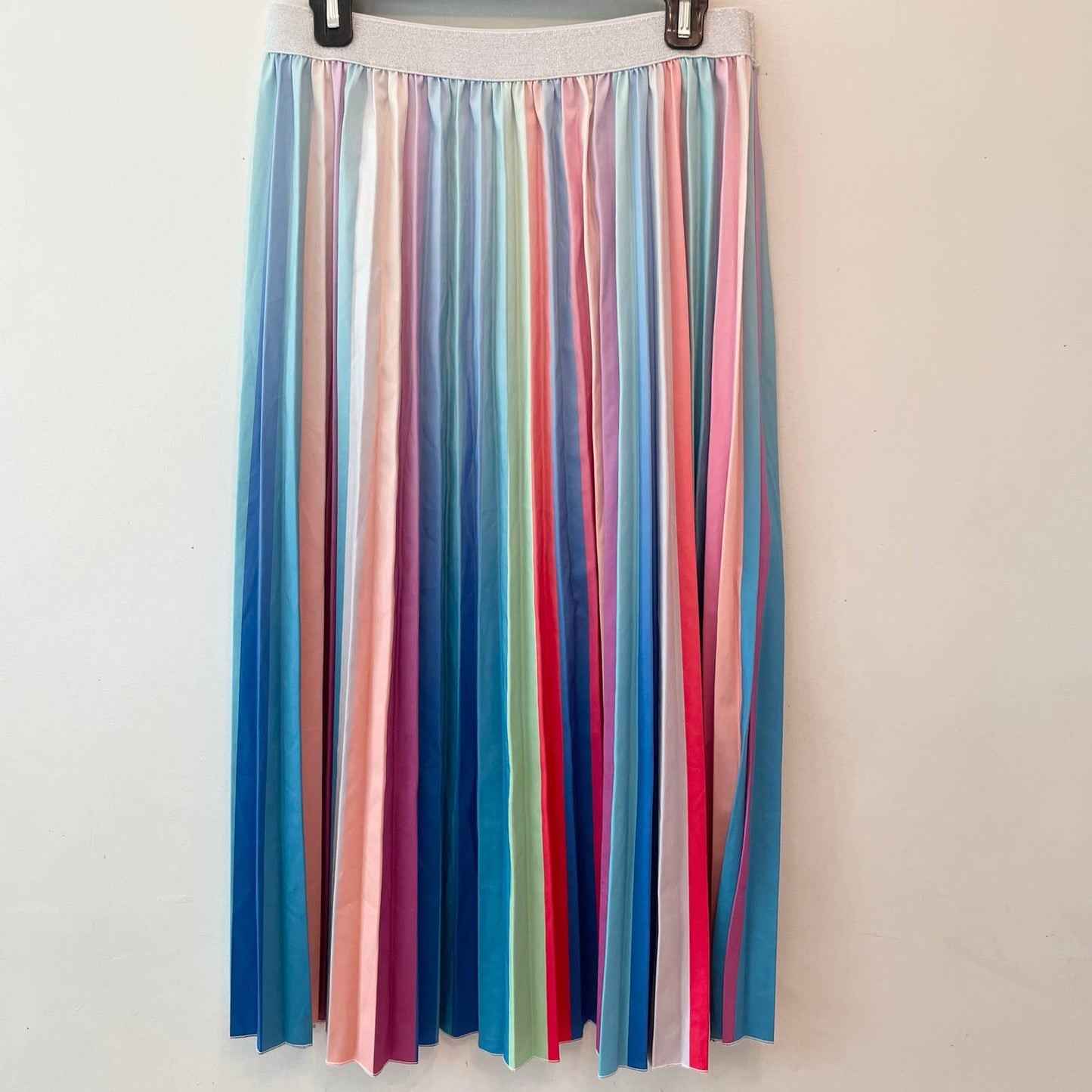 Rainbow Pleated Stripe Midi Skirt XL