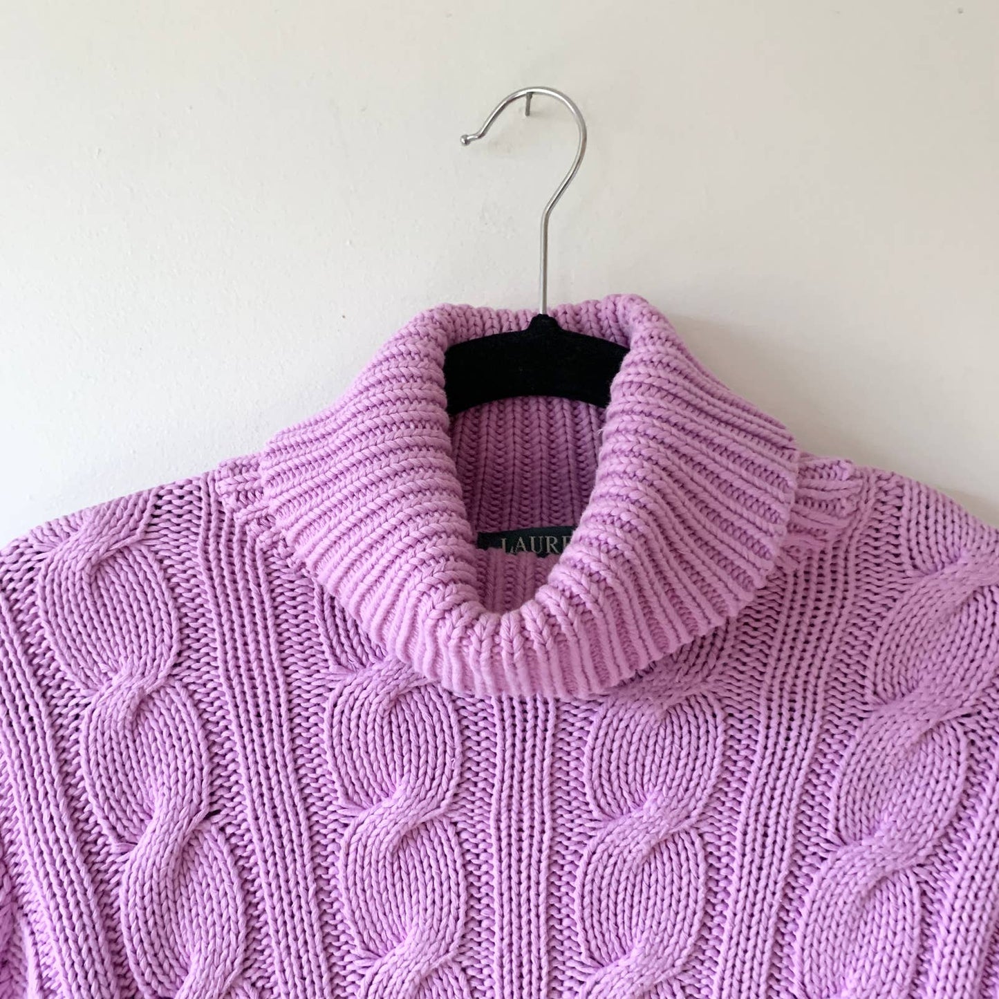 Ralph Lauren Cotton Purple Lilac Cable Knit Turtleneck Sweater Large