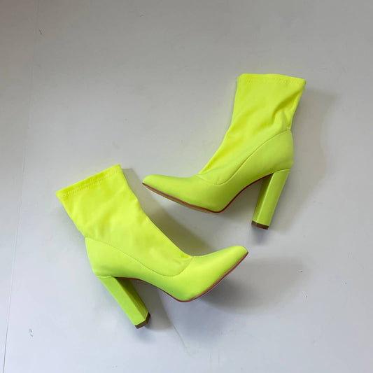 Neon Green Pointed Toe Stretchy Ankle Calf Bootie