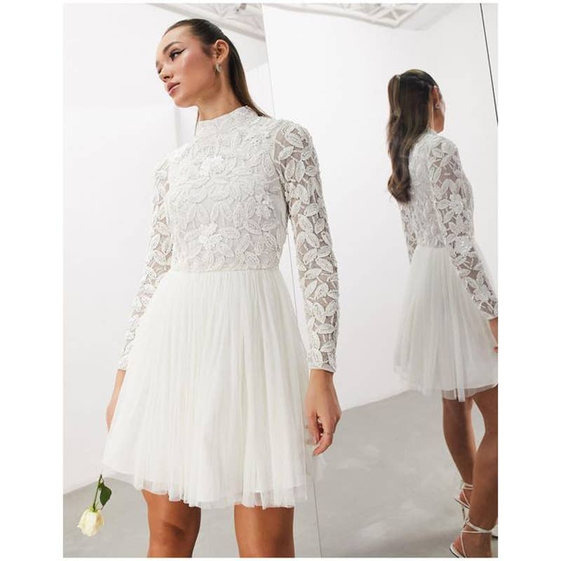 ASOS Bridal Arabella embellished bodice mini wedding dress with mesh skirt 14