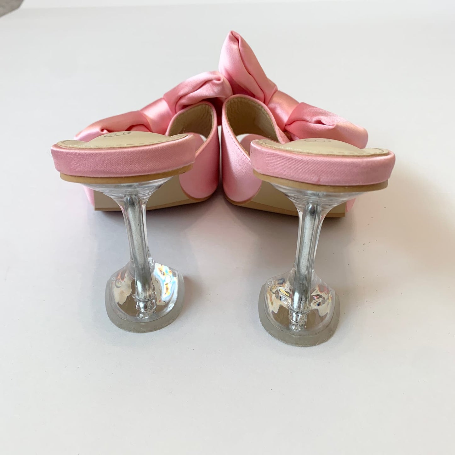 LIURUIJIA Bowknot Satin Heel Mule Sandals Square Toe Bow Party Dress Shoes Slide