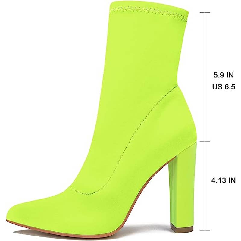 Neon Green Pointed Toe Stretchy Ankle Calf Bootie