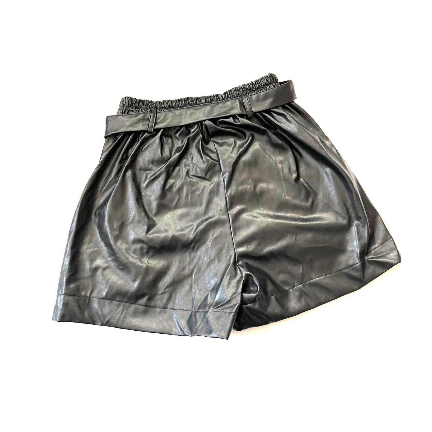 High Rise Faux Leather Belted Trouser Shorts