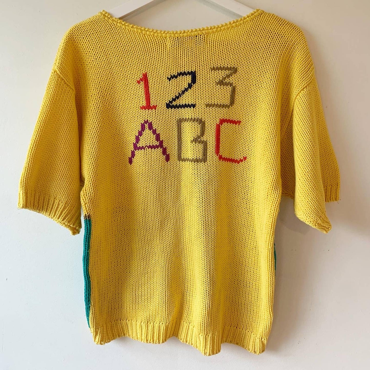 Vintage Novelty Chaus Teacher School Knit Yellow ABC House Sweater
