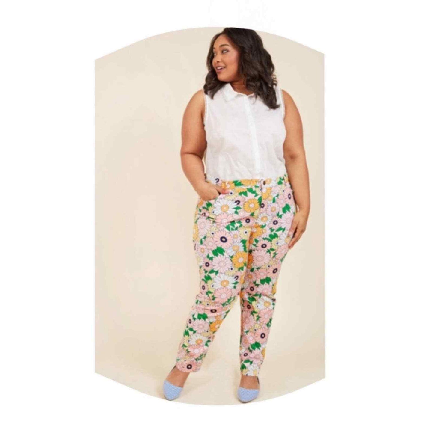 ModCloth Exuberant Intrigue Retro Groovy Daisy Floral Pants XL