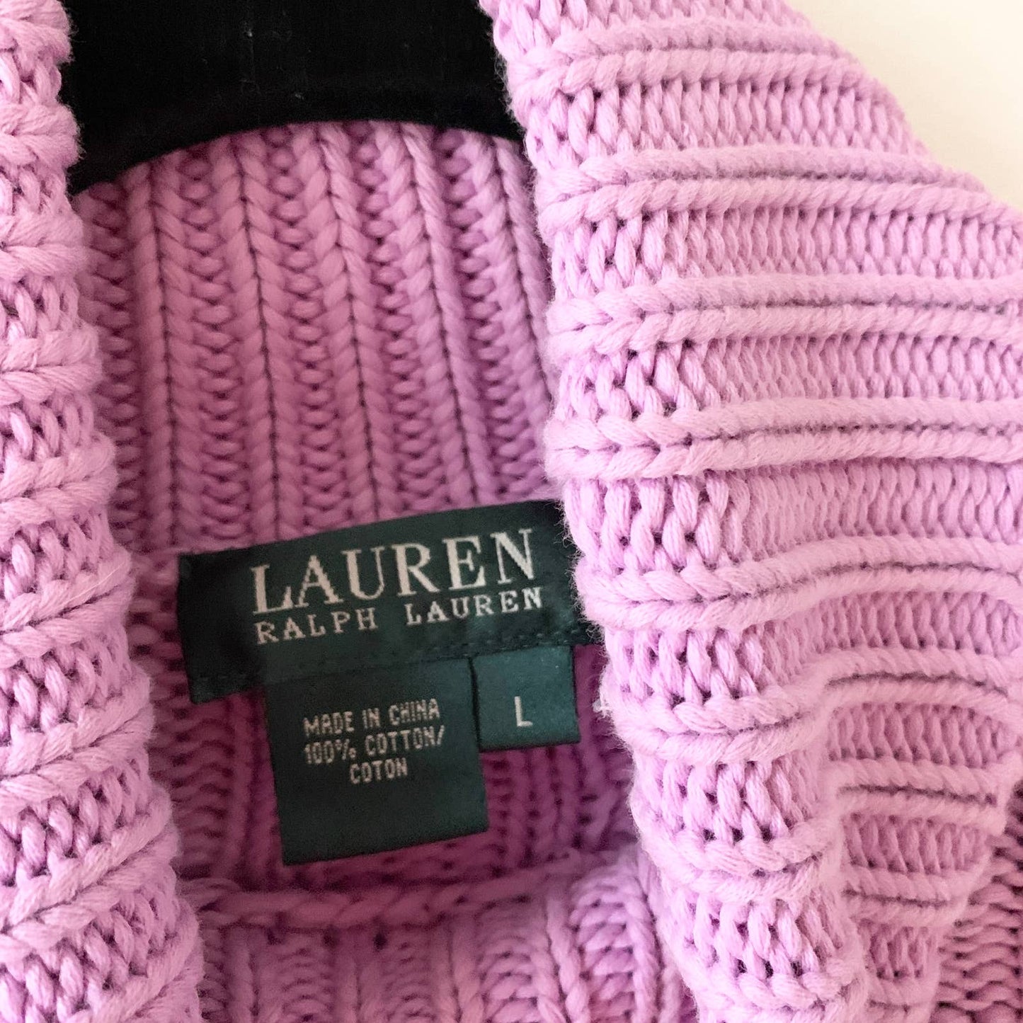 Ralph Lauren Cotton Purple Lilac Cable Knit Turtleneck Sweater Large