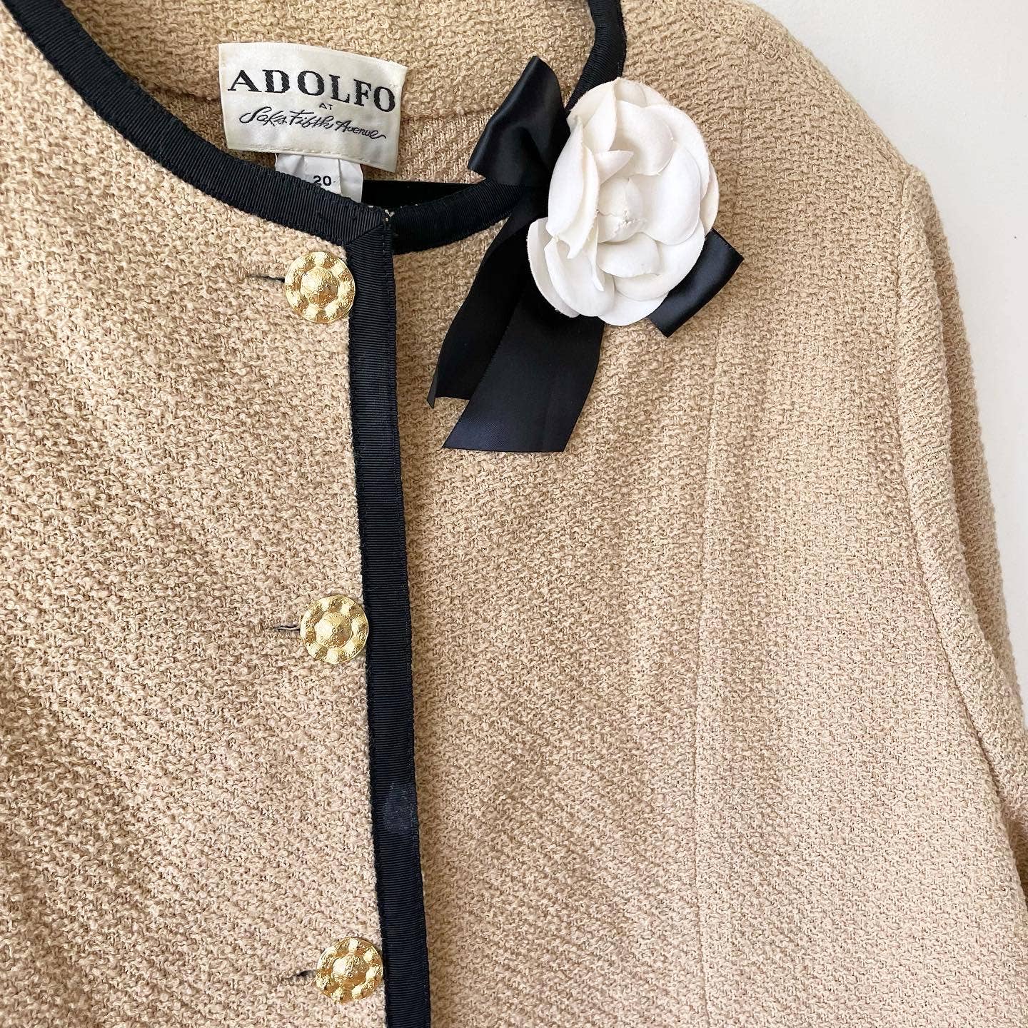 Vintage Adolfo at Saks Fifth Avenue Tweed Camel Blazer Jacket Plus