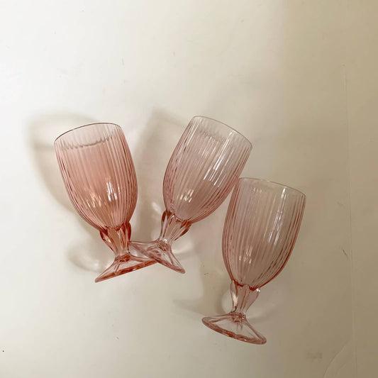 Vintage Pink Ribbed Footed Tumbler Wine Glass