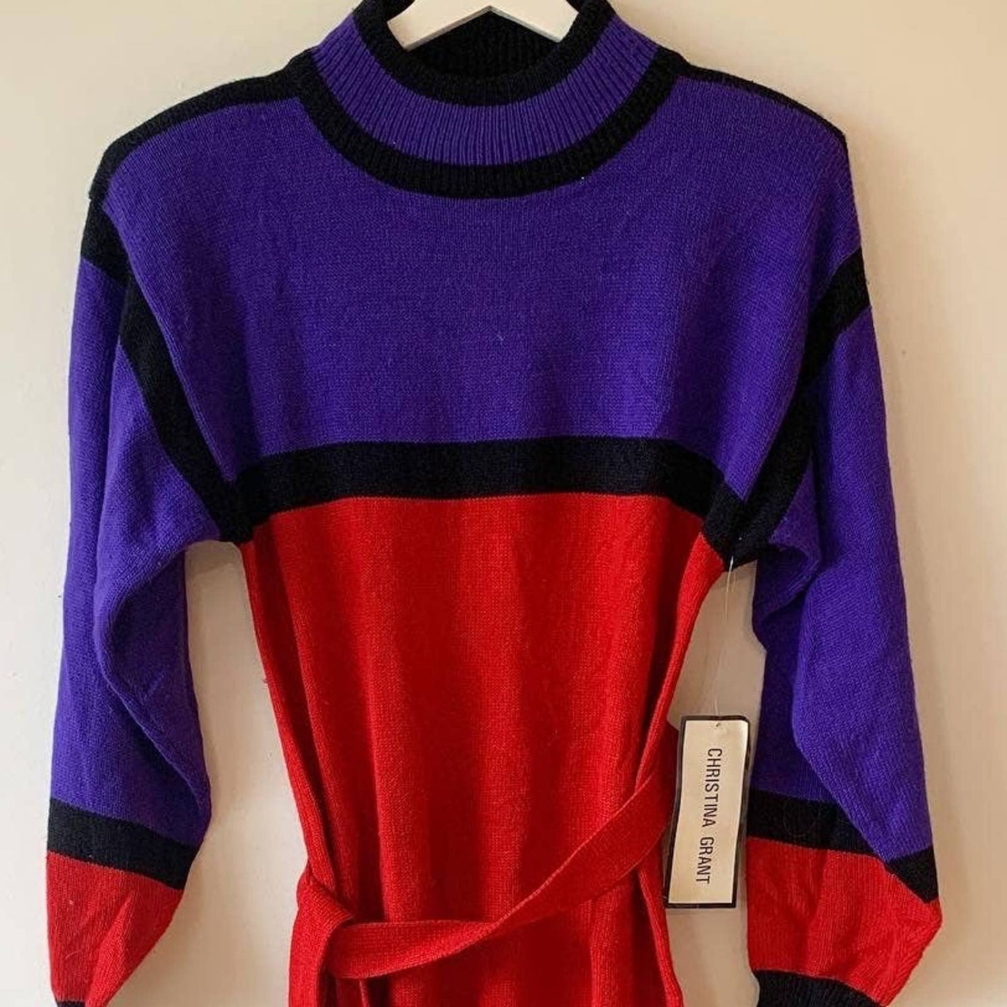 Vintage Christina Grant Purple Red Color Block Sweater Dress