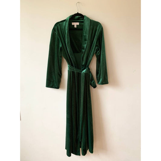 Vintage Oscar De La Renta Pink Label Emerald Green Velvet Robe Small