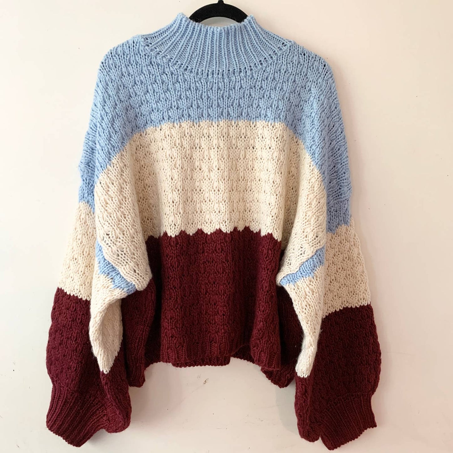 Anthropologie Colorblock Nell Knit Sweater Burgundy Blue White 2X