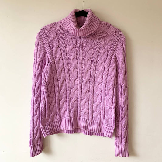 Ralph Lauren Cotton Purple Lilac Cable Knit Turtleneck Sweater Large