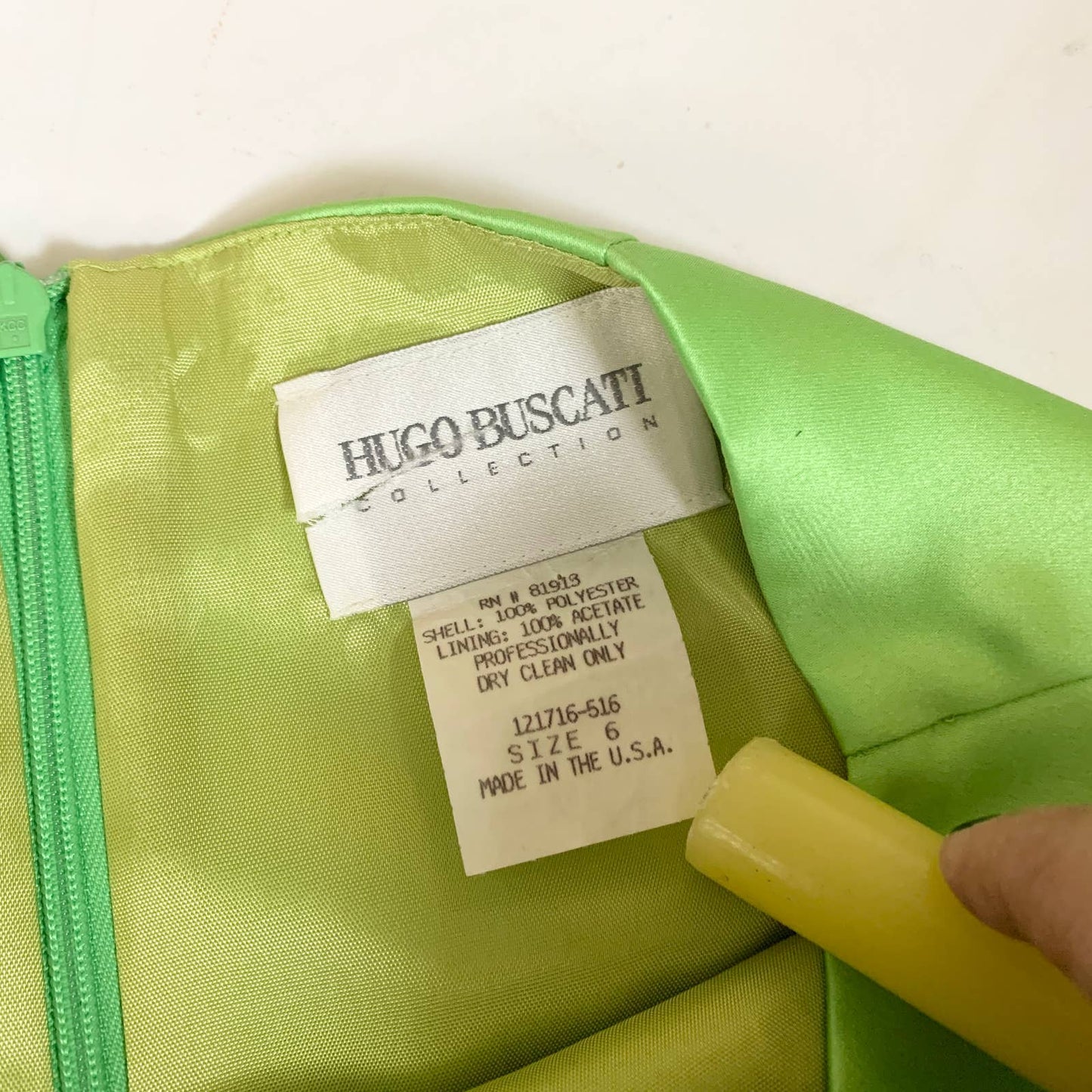 Vintage Hugo Buscati Neon Lime Green Satin Mini Skirt 6