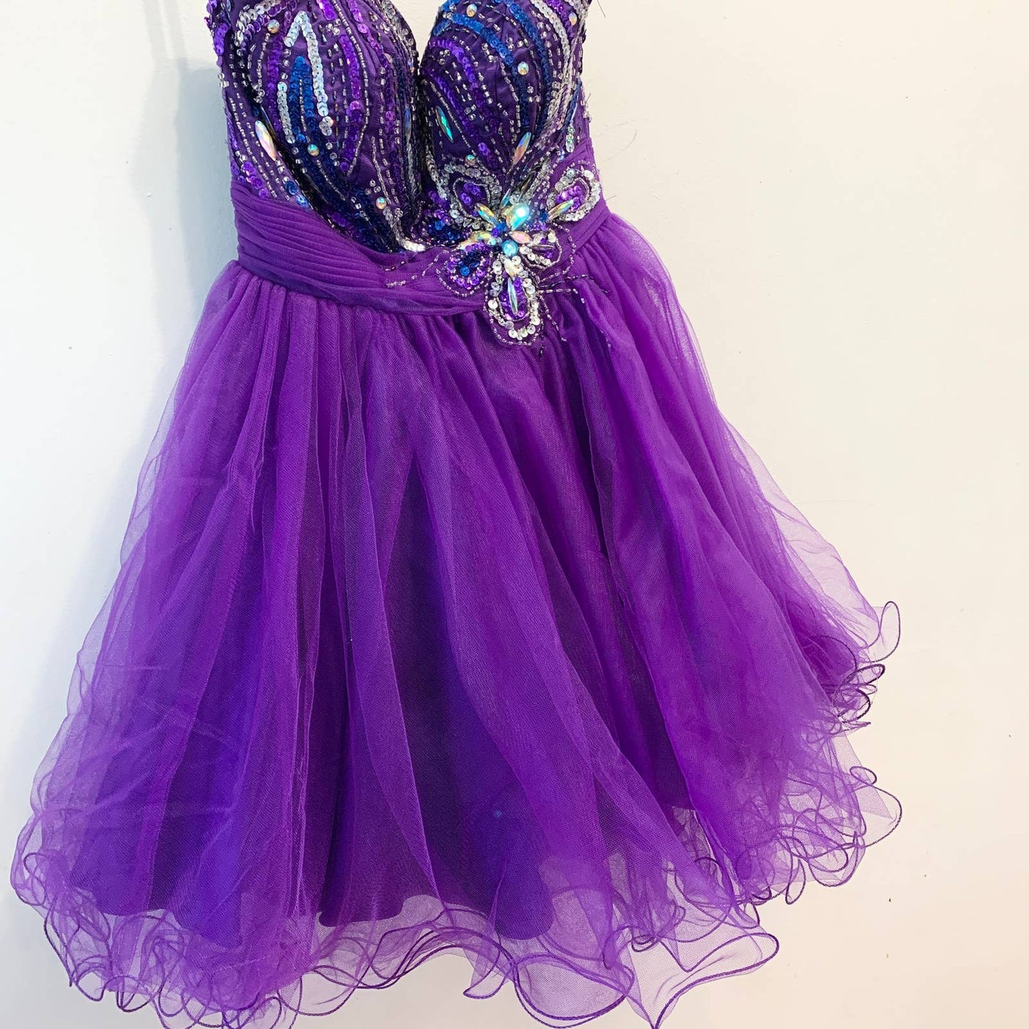 Let's Fashion Purple Mini Strapless Embellished Tutu Prom Homecoming Purple Dress