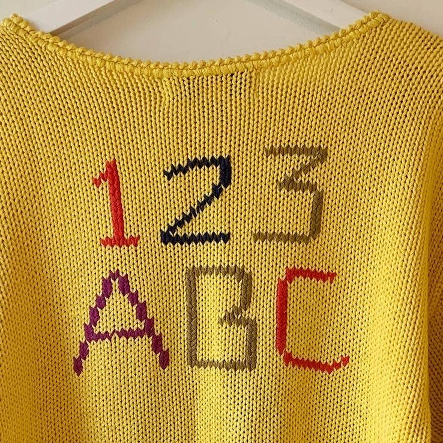 Vintage Novelty Chaus Teacher School Knit Yellow ABC House Sweater