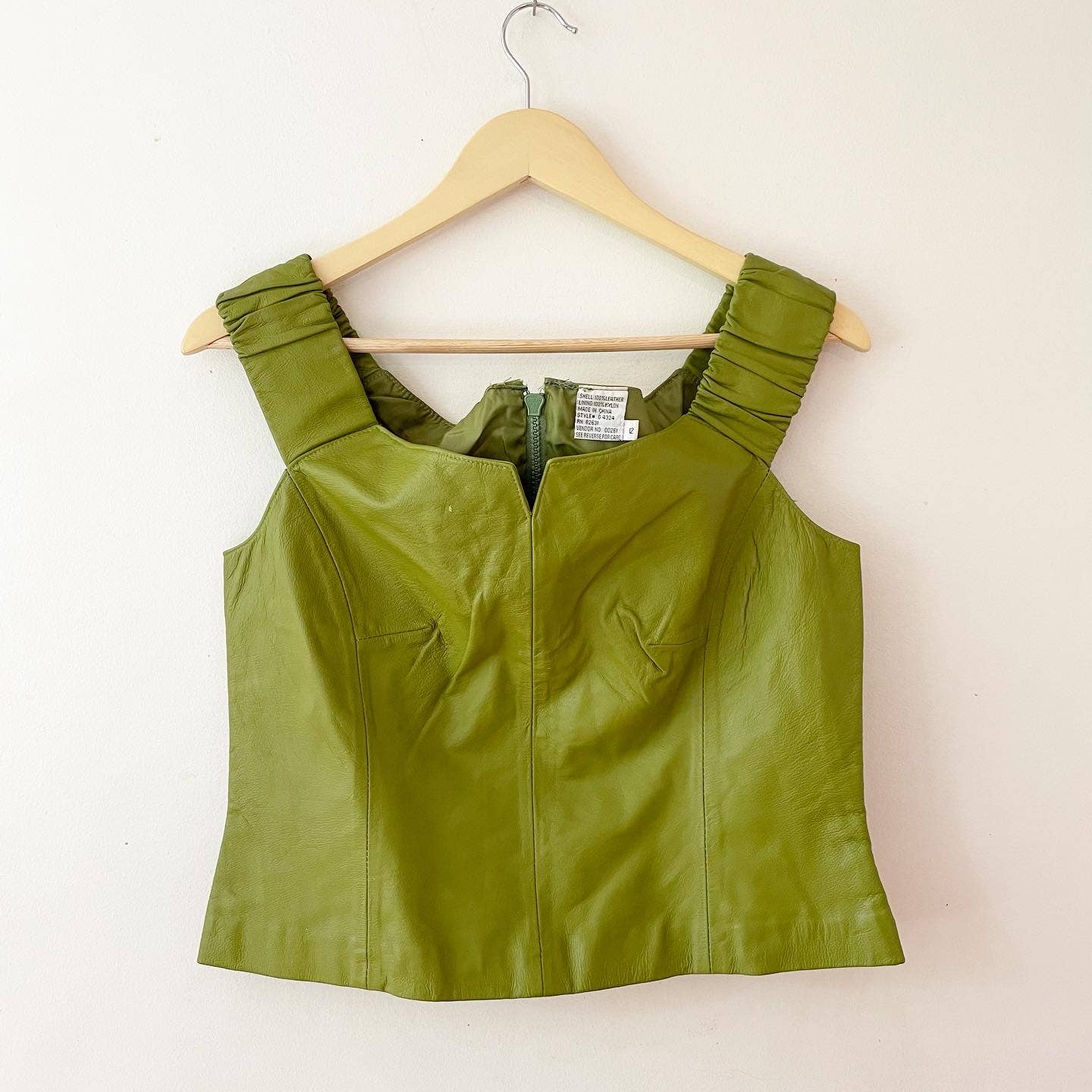 Vintage Leather Green Cap Sleeve Crop Shirt