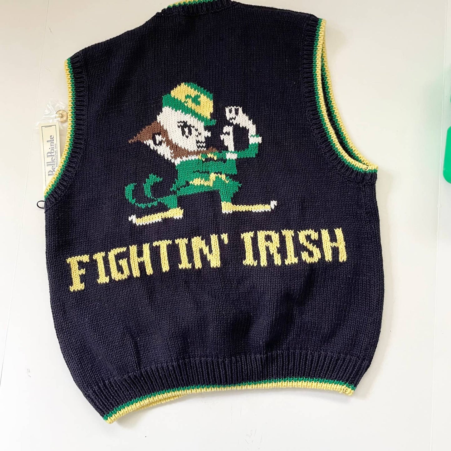 Vintage BellePointe Norte Dame Fighting Irish Knit Sweater Cardigan Vest