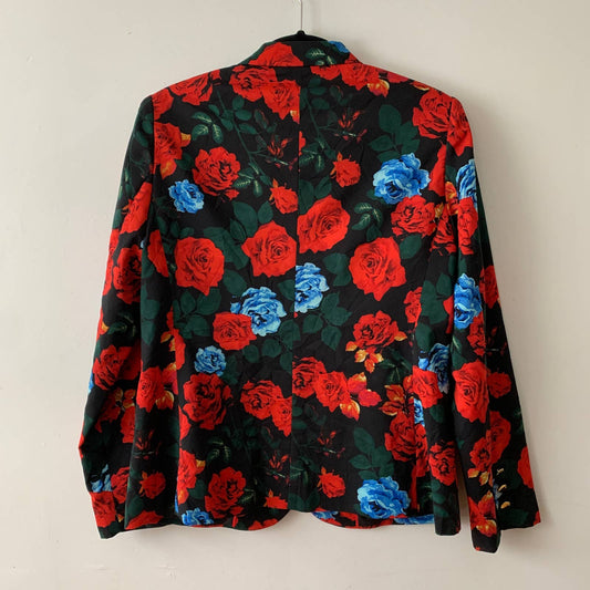 Vince Camuto Red Rose Floral Print Valentine's Satin Blazer 10