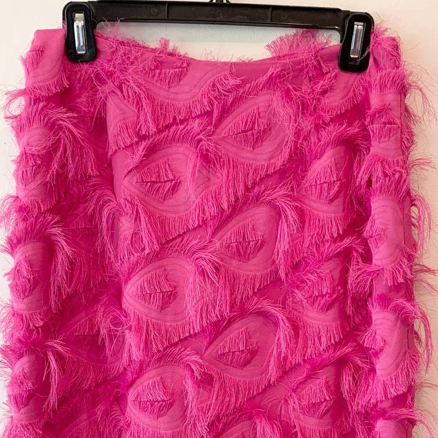 H&M Fuchia Hot Pink Fringe Pencil Skirt 8