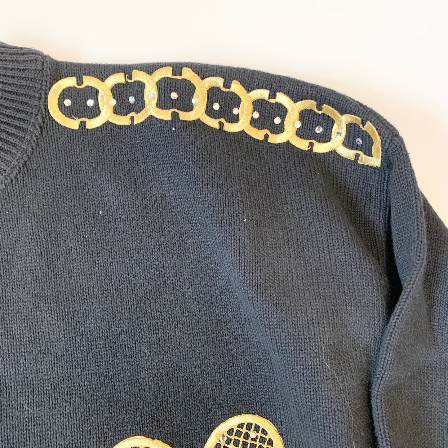 Vintage 1990s Mardel Big City Knits Tennis Cotton Quirky Sweater Black Gold 2x