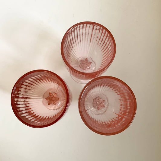 Vintage Pink Ribbed Footed Tumbler Wine Glass