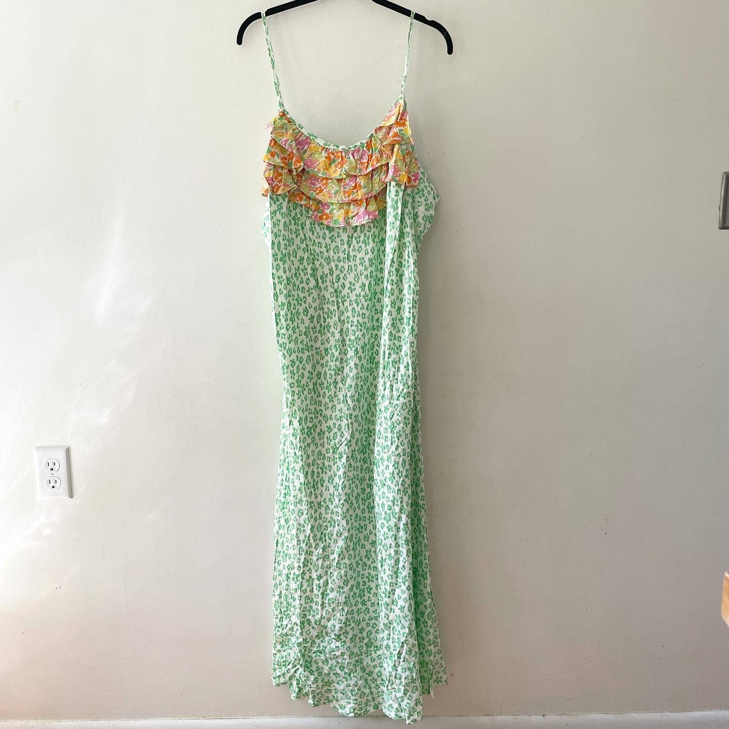 RIXO for Target Green Animal Print Floral Ruffle Slip Dress 2X