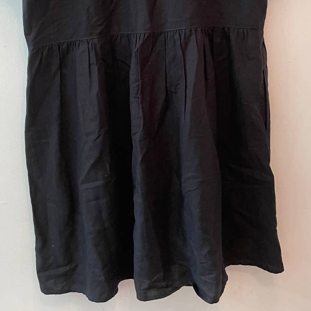 Madewell Linen Blend Alexandra Button Front Black Midi Dress AL713