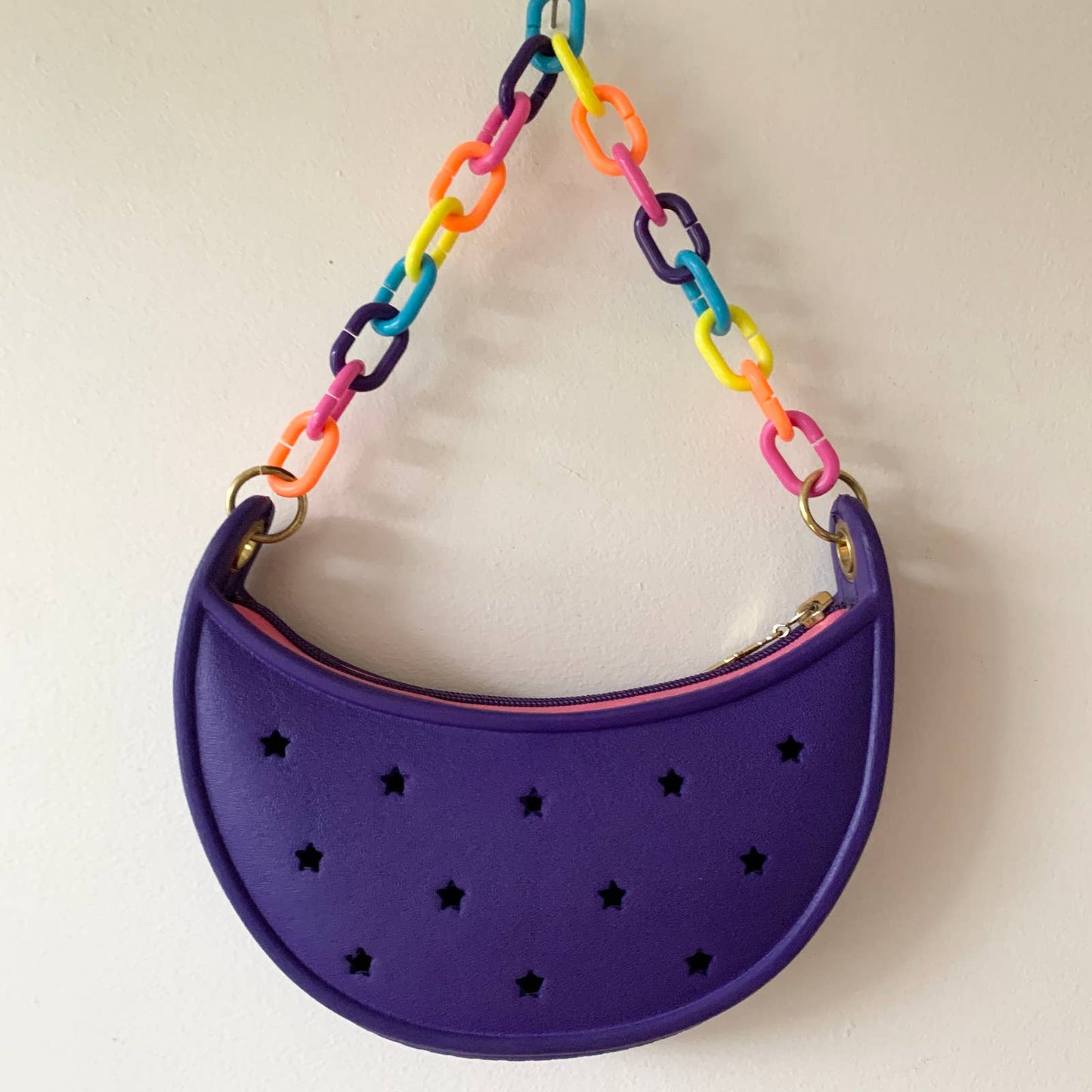 Crocs Purple Rainbow Crecent Moon Rubber Purse Bag
